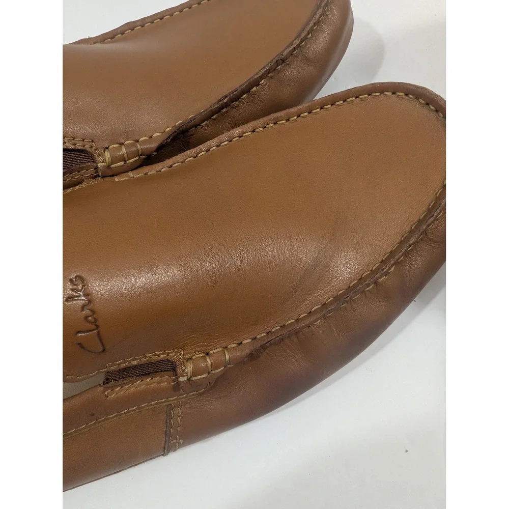 Clarks Markman Plain Tan Leather Driving Loafers Mens 12 M Slip On Shoes Work